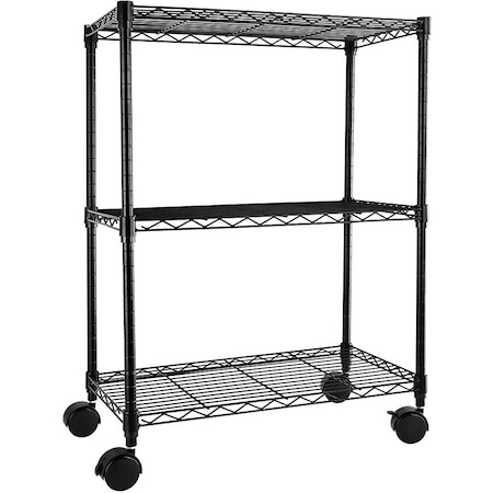 Simple Deluxe 3 Tier Shelf, 23*13*30Inch, Black, Plastic Caster Included, Plug Version HKSHLF23133003BPCLITE